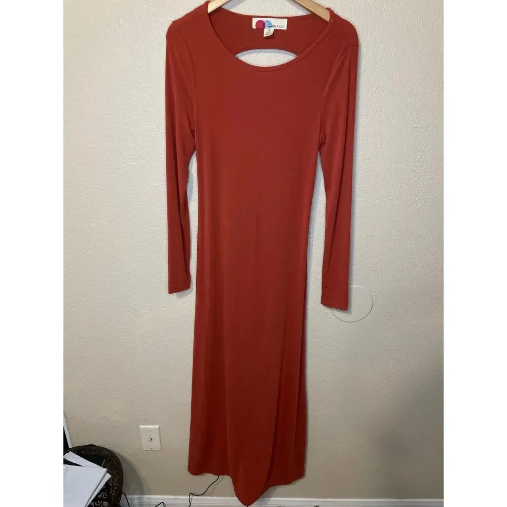 Free People Beach Burnt Orange Long Sleeve Backless Body-Con Maxi Dress Small